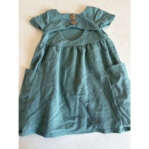 Remie Girl Short Sleeve Open Back Dress Teal Blue Button Back 2/2t 24m Easter